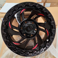 Jantes en alliage X-RIMS 17x8.5 6x139.7 à 6 branches en maille, noir brillant avec accent rouge ET0 pour Toyota Land Cruiser