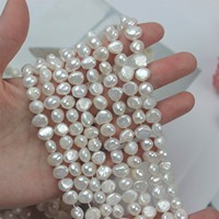 Chaîne de perles baroques d'eau douce blanches naturelles 8-9 mm, polies des deux côtés, trou central, fabrication de bijoux, vente en gros