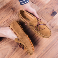 Sepatu Bisnis Kulit Asli Modis Grosir Baru, Bagian Atas Suede Bernapas, Sol Lembut, Sepatu Loafer Kasual Klasik untuk Pria