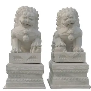 中国传统福狗设计白色大理石狮子雕像