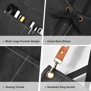 ผ้ากันเปื้อนเชฟแบบผ้าแคนวาส มีกระเป๋า 3 ช่อง แบบไขว้หลัง สำหรับทำอาหาร - Product Image 3