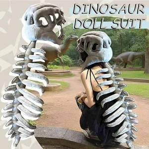 Costume de squelette de dinosaure MS, masque de crâne de spinosaure 3D et colonne vertébrale en peluche, pour jeu d'habillage - Product Image 3