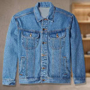 Plus Size Waterproof Breathable Blue Canvas <b>Denim</b> Cotton Filled Slim Fit Jean Jacket with Zipper Closure and Knitted Design - Product Image 2