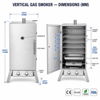 Ahumador de Gas de Doble Quemador de Acero Inoxidable con 4 Niveles, Protección Contra Llamas, Termómetro, Barbacoa Vertical para Exteriores