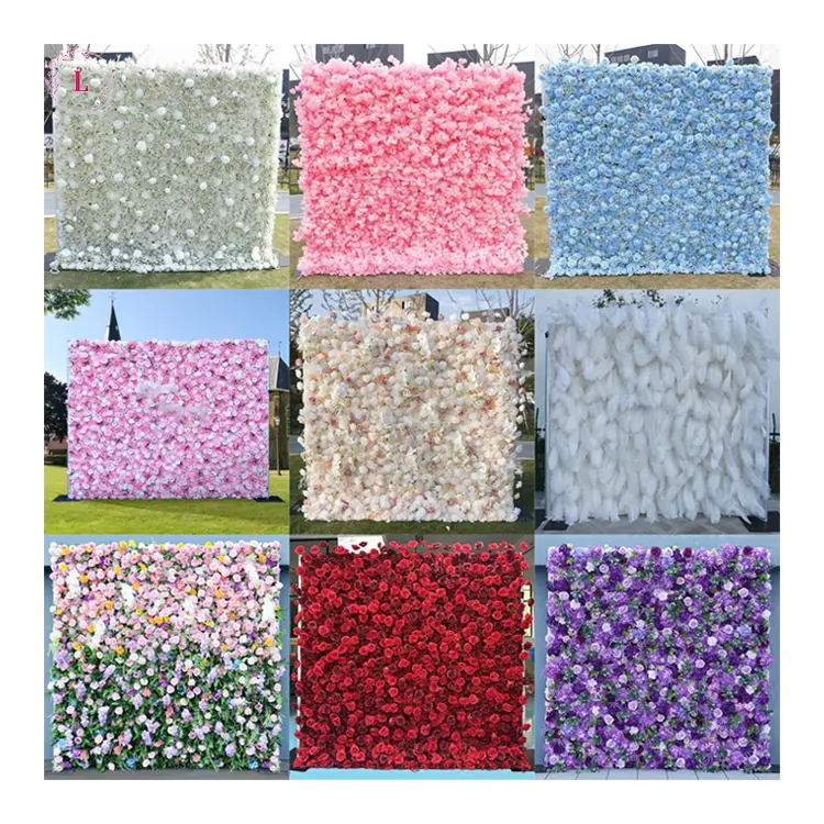 Bruiloft Decoratie 5d Bloemen Muur Achtergrond 8ft X 8ft Roll Up Wit Roze Paars Blauw Rood Rose Pampa Kunstbloem Muur