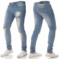 Vente en gros de pantalons jeans pour hommes coupe slim Streetwear déchirés déchirés pantalon jean pour hommes en denim à rayures de créateur