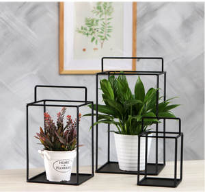 Commercio all'ingrosso set di 3 indoor outdoor decorativa in <span class=keywords><strong>metallo</strong></span> nero di cactus succulente vasi di fiori fioriera rack supporto del basamento - Product Image 1