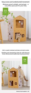 Cuccia per Animali Domestici a Forma di Casa, Impermeabile per Tutte le Stagioni, con Motivo a Impronte di Zampe, in Feltro, Senza Chiusura sul Tetto, per Gatti e Cani - Product Image 2