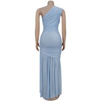 4 Couleurs Robe décontractée à une épaule pour femmes Robe longue solide Robe de soirée grande taille S-2XL maille froncée