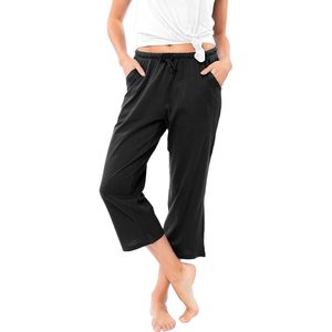 FOXA Pantalones capri de algodón para mujer, con cordón y bolsillos, ropa de dormir, paquete de 3, multicolor - Product Image 4