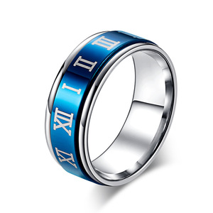 Anillo giratorio de acero de titanio con números romanos para hombre, joyería azul para el dedo índice, regalo - Product Image 1
