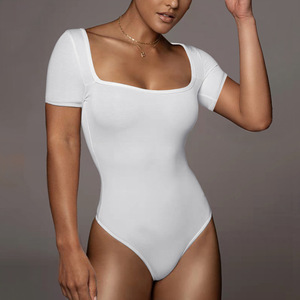 Combinaison-Short <span class=keywords><strong>Femme</strong></span> Moulante Hyper Élastique Blanche Solide Vente en Gros Pas Cher pour l'Été - Product Image 6