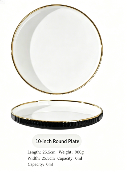 Plato redondo de rayas verticales de 10 pulgadas-negro