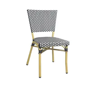 Modern Design Patio Restaurant Chairs Armless Cheap Cafe Wicker Rattan Aluminum Stacking for Outdoor School Park Furniture