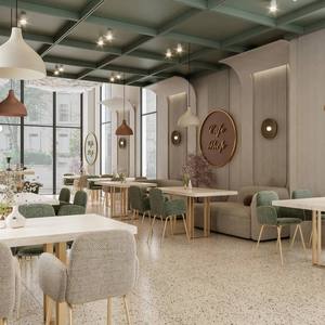 Diseño de Interiores de Cafetería Llave en Mano, Fabricante de Muebles Personalizados para Cafés |   Barra de Bar de Latón Estilo Terrazo Crema Francés OEM - Product Image 5