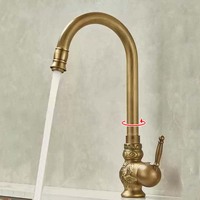 Robinet en laiton sculpté de style européen antique pour évier de cuisine domestique, robinet d'eau chaude et froide rotatif