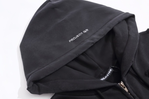 Sudadera con capucha para hombre de alta calidad, negra, con efecto roturado, con cremallera, estilo lavado ácido, de moda, Grailz Project G/R - Product Image 5