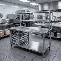 Table de travail en acier inoxydable de qualité commerciale avec logo personnalisé, robuste, avec tiroirs et mini-étagères pour supermarché