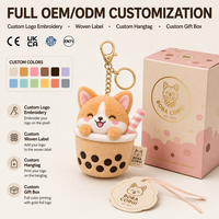 Porte-clés en peluche Boba Corgi personnalisé, breloque de sac chiot tasse de thé au lait, broderie de logo personnalisée, boîte cadeau thème café personnalisée CE ASTM EN71