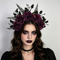 Penjualan Terlaris Bando Bunga Mawar Gothic Daun Hitam Pesta Cosplay Halloween