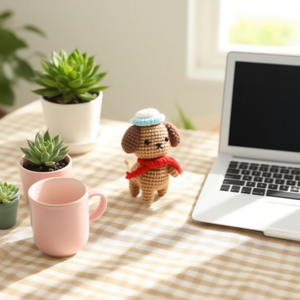 Sailor Hat <strong>Puppy</strong> Crochet Kit Beginner-Friendly Acrylic Yarn Charm for Bag &amp; Desktop Decor Gifts DIY Dog Crochet Kit - Product Image 4