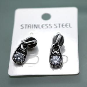 yunnique <b>Stud</b> <b>Earrings</b> Titanium Steel Zipper Head <b>Black</b> Diamond Claw Setting Fashion Jewelry - Product Image 5