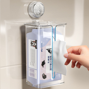 Suction Cup Bathroom Tissue <b>Box</b> Rectangular <b>Wall</b> <b>Mounted</b> No Drill Required Waterproof Multipurpose Toilet Paper Holder Napkin - Product Image 2