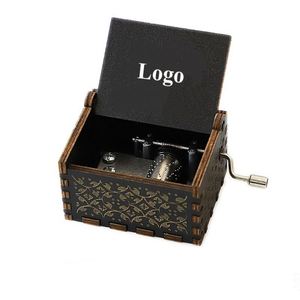 Custom logo Printed Hot Selling Colorful Laser Engraved Hand Crank Mini Diy Wooden Music <b>Box</b> Gift - Product Image 1