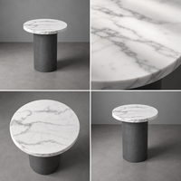 Table d'appoint ronde personnalisée avec plateau en marbre artificiel blanc et base finition ciment pour salons modernes et hôtels