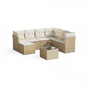 Ensemble de canapés de jardin modulaires en rotin PE beige 8 places, mobilier d'extérieur résistant aux intempéries, design contemporain - Product Image 1