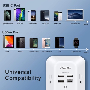 Protector de Sobretensión Addtam USA con 5 Tomas de Corriente, 4 Puertos de Carga USB, 1 <span class=keywords><strong>Puerto</strong></span> USB C, 3 Lados, 1800J, Regleta de Enchufes Múltiples - Product Image 5