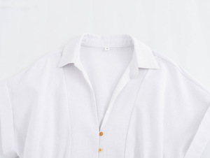 Abito <span class=keywords><strong>Midi</strong></span> da Donna in Lino e Cotone con Bottoni Frontali e Colletto - Vestito Estivo Casual a Maniche Corte con Vita Elasticizzata Sehe Fashion - Product Image 5