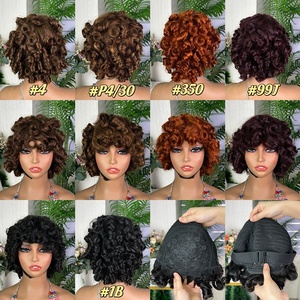 Perruque courte bouclée Omotola de 10 pouces, fabriquée à la machine, 100 % cheveux humains Remy, style naturel, transparente, peut être teinte/permanente <span class=keywords><strong>avec</strong></span> <span class=keywords><strong>frange</strong></span> - Product Image 6