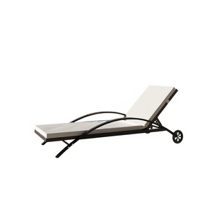 Tumbona con cojín y ruedas, mueble de exterior de diseño moderno y contemporáneo, respaldo sólido, reclinación manual. - Product Image 1