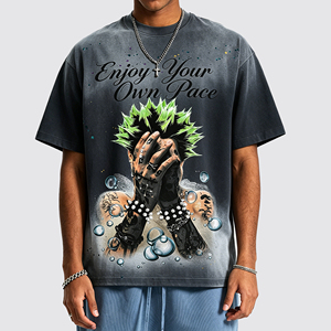 T-shirt vintage délavé pour homme, 100% coton, imprimé graphique surdimensionné, manches courtes, col rond, streetwear, 320g - Product Image 1