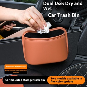 Poubelle de voiture en cuir avec porte côté sac de rangement siège arrière boîte de rangement parapluie stockage voiture organisateurs boîte - Product Image 2