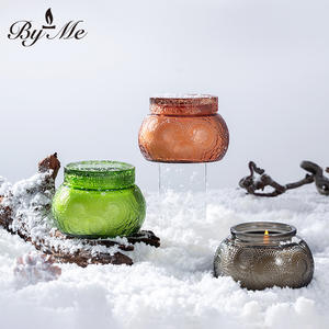 Velas Aromáticas de Cera de Soya en Frascos de Vidrio de Lujo, Color Gris Ámbar Verde, con Tapa y Caja de Empaque - Product Image 2