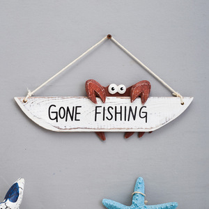 Gone Fishing <b>Crab</b> Wall Sign Hanging Decor Ocean Theme Pine Wood Weather Resistant Garden Ornament - Product Image 3