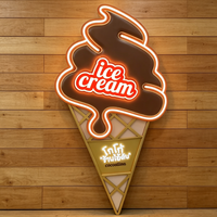 Enseigne murale lumineuse LED 3D en acier inoxydable en forme de crème glacée personnalisée avec logo rétroéclairé pour la publicité et la décoration de crèmes glacées