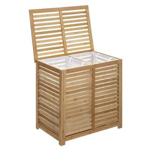 Autoportant D'origine Bambou <span class=keywords><strong>Panier</strong></span> À <span class=keywords><strong>Linge</strong></span> <span class=keywords><strong>Panier</strong></span> 2 Section Amovible Tissu Sac pour Salle De Bains Chambre Avec Couvercle - Product Image 1