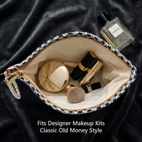 Pochette de maquillage portable en tweed tissé de luxe avec fermeture éclair, logo personnalisé, poignée en perles, emballage cadeau, pour parfum, soins de la peau, beauté, GWP