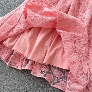 Robes pour femmes, nouvelle mode estivale, col en V, sans manches, dentelle, coupe ajustée, avec bords à volants - Product Image 4