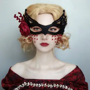 Máscara de olho de rosa para adultos e crianças, vestido extravagante de carnaval de Halloween, máscara de renda cosplay SM, máscara de renda para olhos de rosa