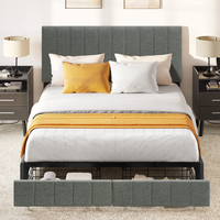 Chambre à coucher Twin Queen Full King Size Matelas touffeté Fondation Plate-forme rembourrée Cadre de lit Cama Bett avec tête de lit et tiroirs