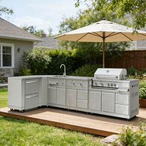 Suite de cuisine extérieure moderne Pro Series, armoires modulaires <span class=keywords><strong>en</strong></span> acier inoxydable 304, barbecue intégré, <span class=keywords><strong>four</strong></span> à pizza, armoire <span class=keywords><strong>pour</strong></span> appareils électroménagers, assemblage KD - Product Image 1