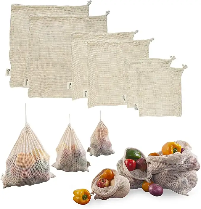 Sac à Fruits et légumes lavable, emballage d'épicerie, force Premium, zéro déchet, avec cordon de serrage,