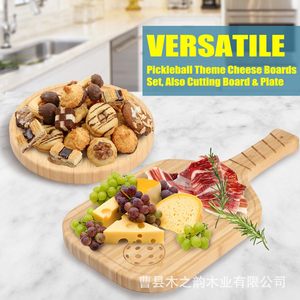 Juego de tablas de queso de madera redondas con asa para fiestas, plato para carne, bandeja para cortar pan, juego de dos piezas - Product Image 3