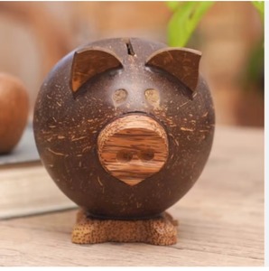 Hucha de Cáscara de Coco Hecha a Mano, Ecológica, Natural, para Ahorrar Monedas, Decoración para el Hogar, Artículo de Regalo - Product Image 3