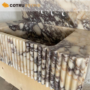 Lavabo Flotante de Mármol Natural Calacatta Viola, Lavabo Hecho a Mano con Diseño Acanalado para Baño de Casa o Villa - Product Image 5