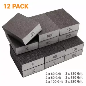 12PCS 60 80 100 120 180 220 Grit Chà Nhám Tay Vách Thạch Cao Sanding Sponge Khối Ướt Khô Cát Giấy